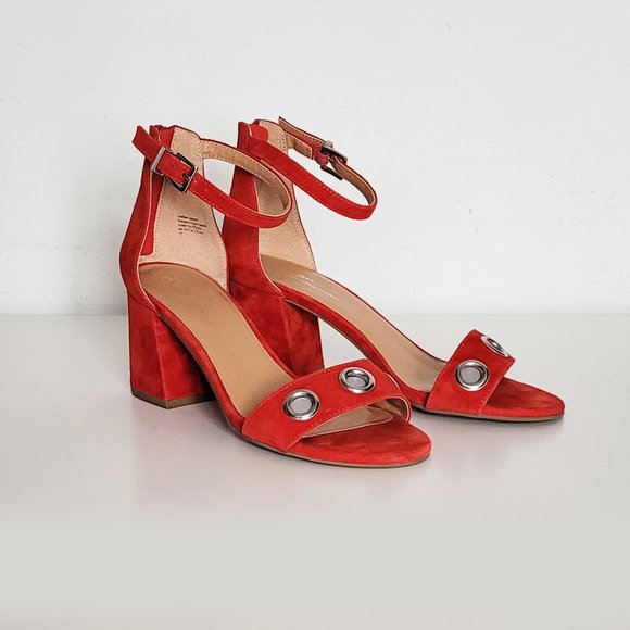 Seychelles x Cory Lynn Calter Red Suede Chunky Heel Sandals - Size 7 - Picture 1 of 9